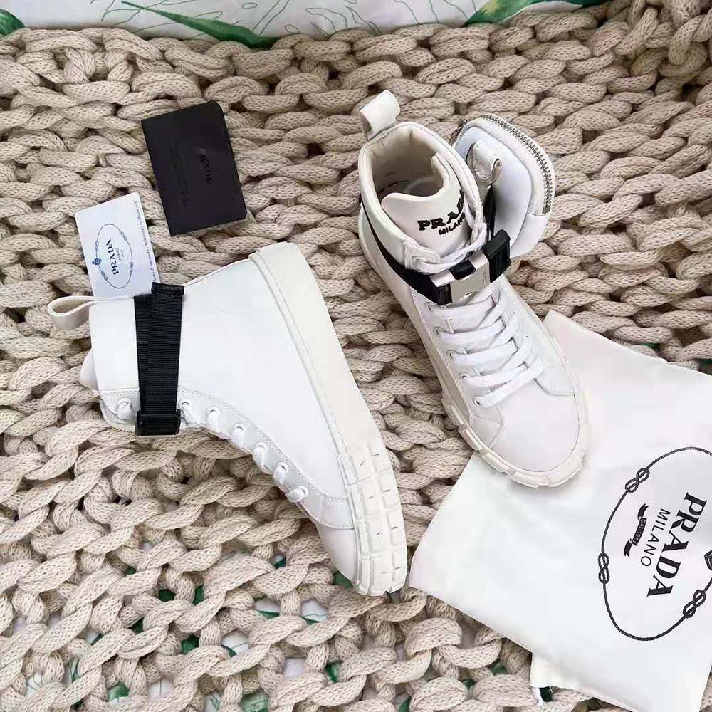 Prada Women Wheel Re-Nylon High-top Sneakers-White - image 7