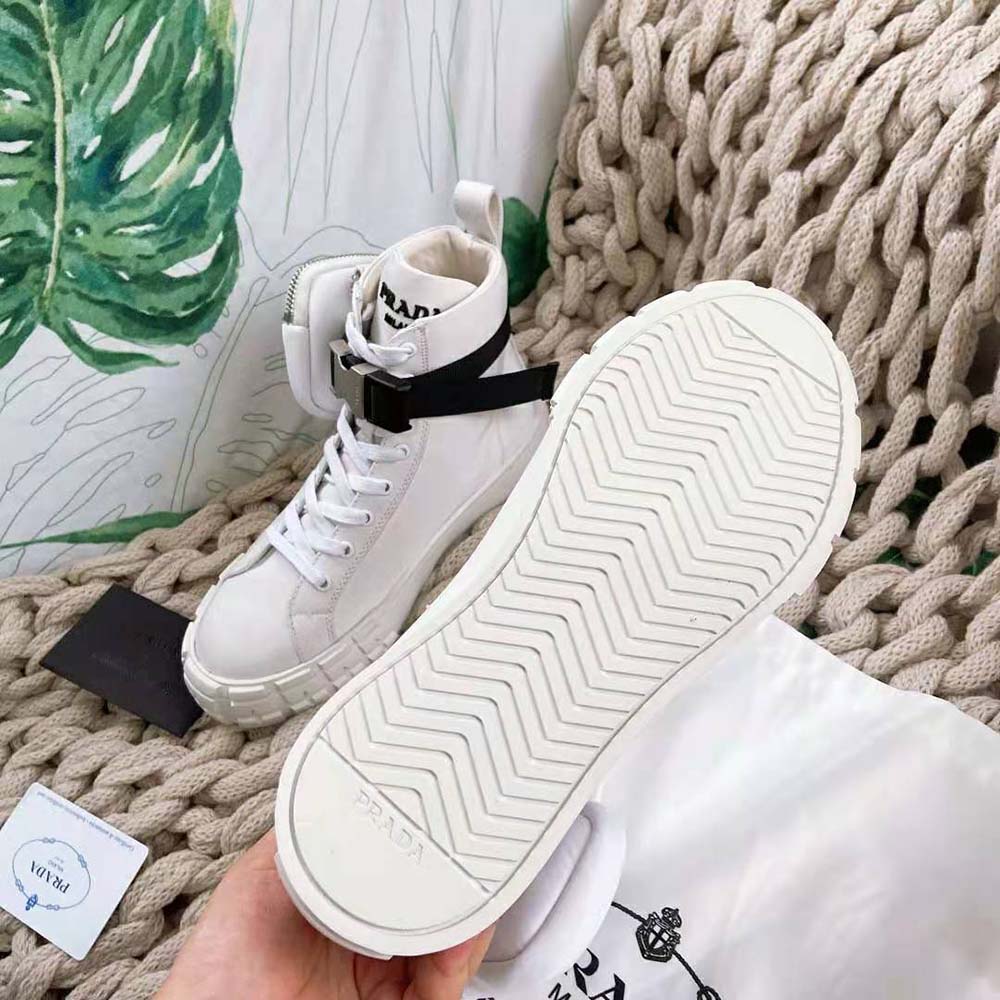 Prada Women Wheel Re-Nylon High-top Sneakers-White - image 10