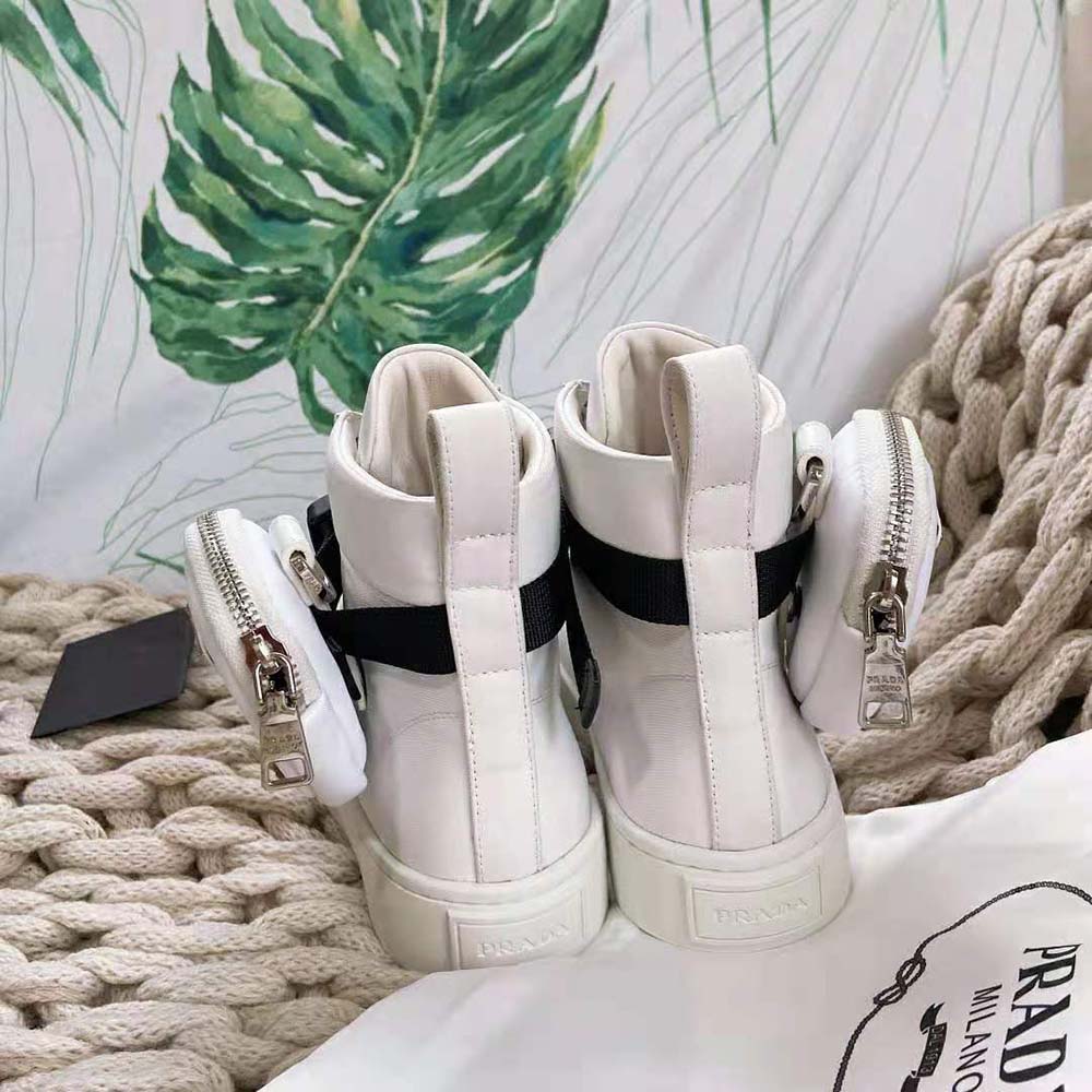Prada Women Wheel Re-Nylon High-top Sneakers-White - image 8