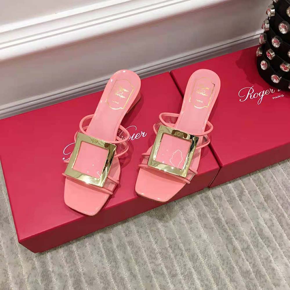 Roger Vivier Women Bikiviv Metal Buckle Mules in PVC-Pink - image 7