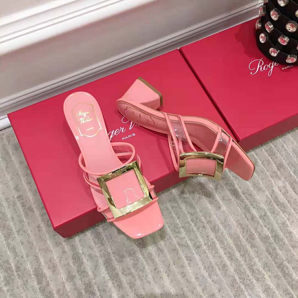 Roger Vivier Women Bikiviv Metal Buckle Mules in PVC-Pink - image 6