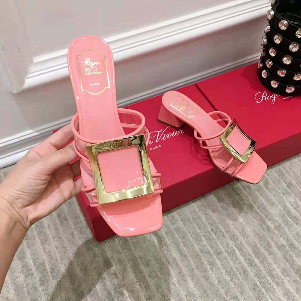 Roger Vivier Women Bikiviv Metal Buckle Mules in PVC-Pink - image 4