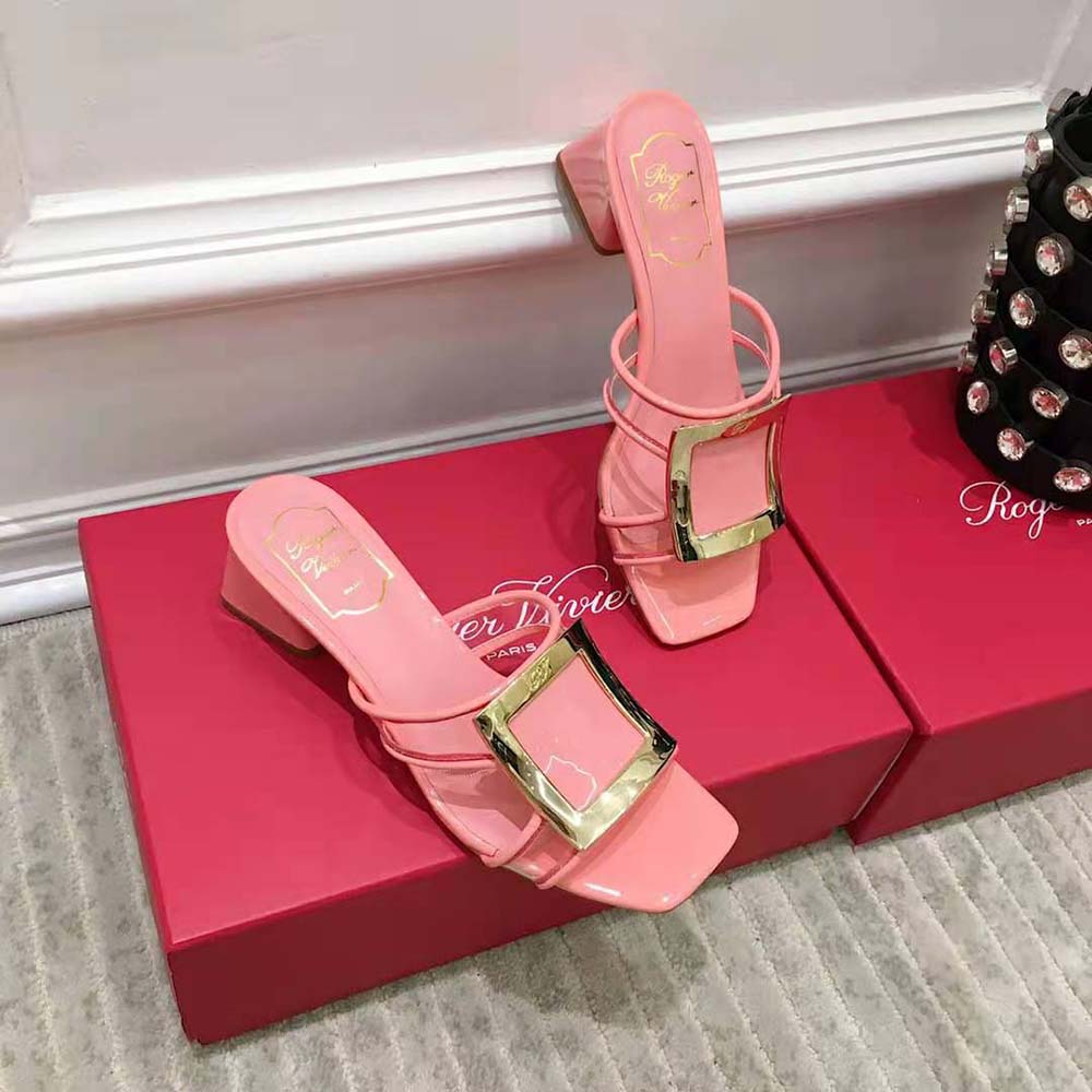 Rear angle showing mid-heel height of Roger Vivier Women Bikiviv Mules