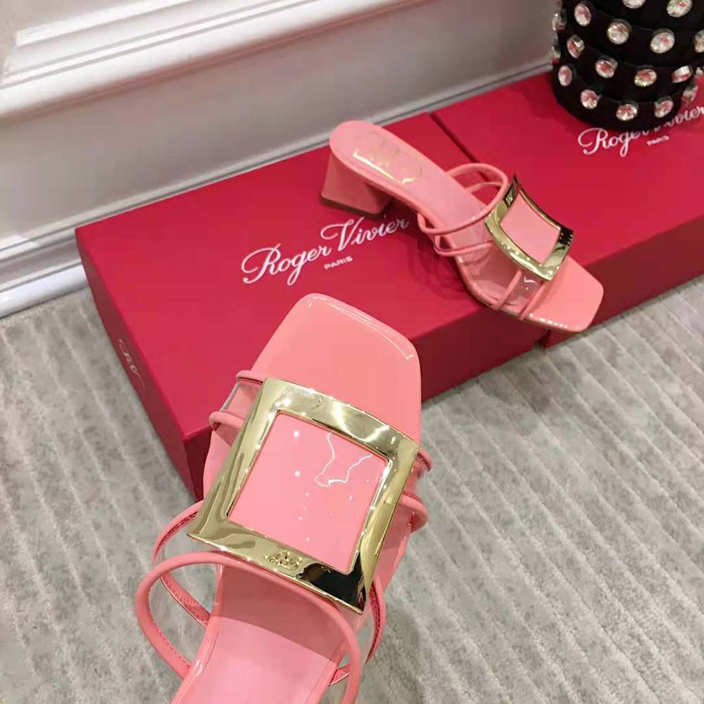 Roger Vivier Women Bikiviv Metal Buckle Mules in PVC-Pink - image 8
