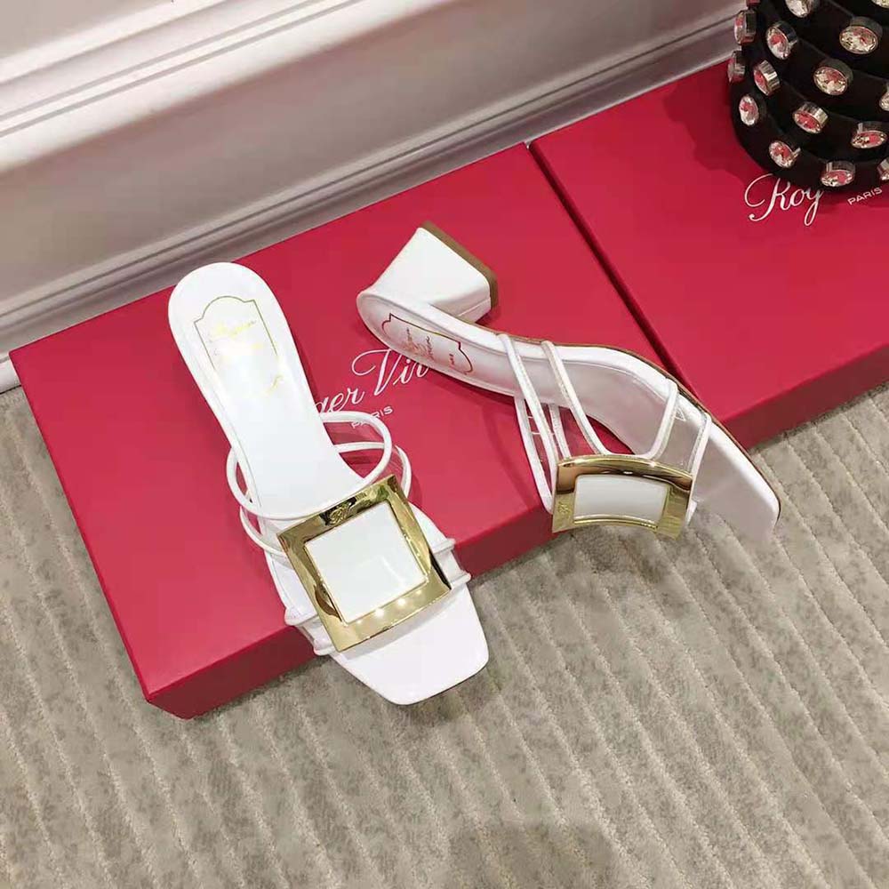 Roger Vivier Women Bikiviv Metal Buckle Mules in PVC-White - image 7