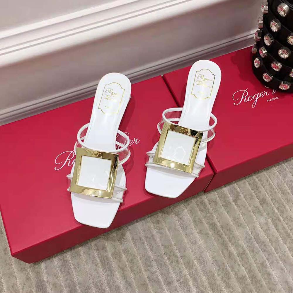 Roger Vivier Women Bikiviv Metal Buckle Mules in PVC-White - image 4