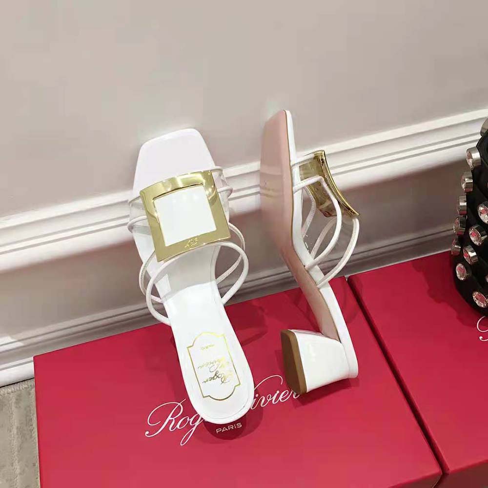 Roger Vivier Women Bikiviv Metal Buckle Mules in PVC-White - image 6