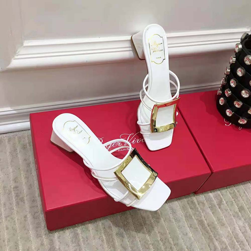 Top-down angle showing square toe of Roger Vivier Women Bikiviv Mules