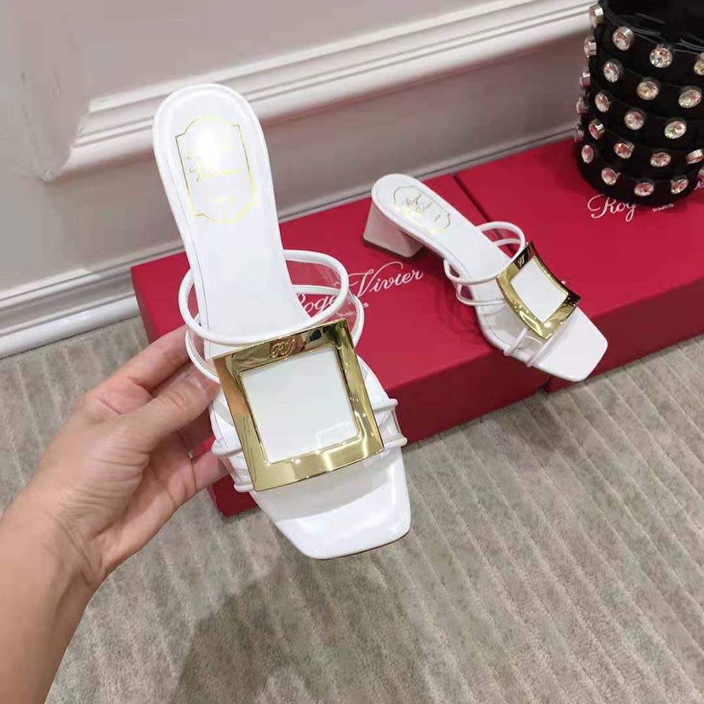 Roger Vivier Women Bikiviv Metal Buckle Mules in PVC-White - image 5