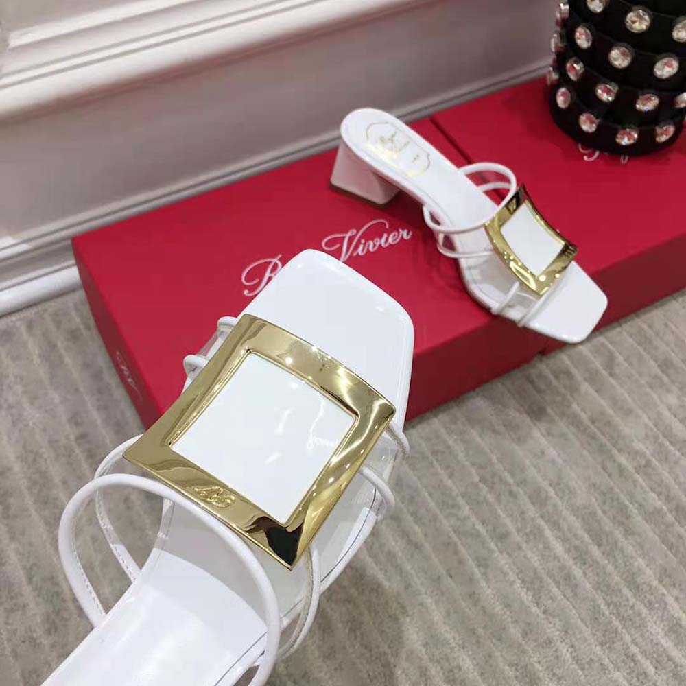 Roger Vivier Women Bikiviv Metal Buckle Mules in PVC-White - image 8