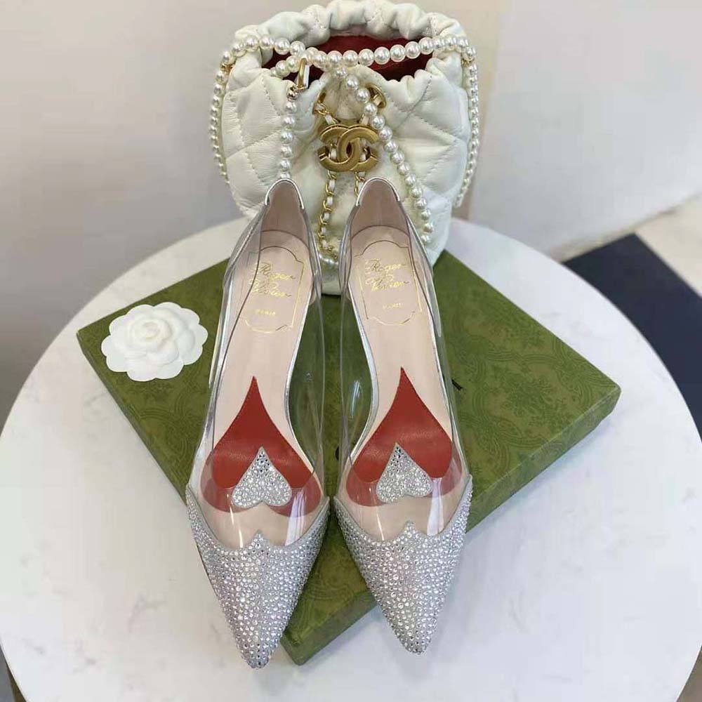 Top angle showing pointed toe and sleek silhouette of Roger Vivier Pumps
