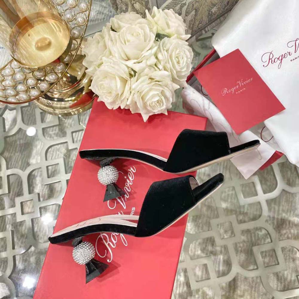 Roger Vivier Women Marlene Strass Mules in Suede-Black - image 4