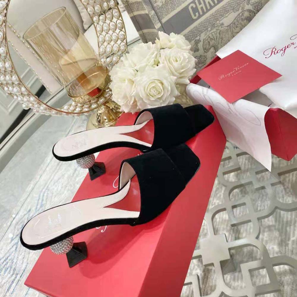 Roger Vivier Women Marlene Strass Mules in Suede-Black - image 5