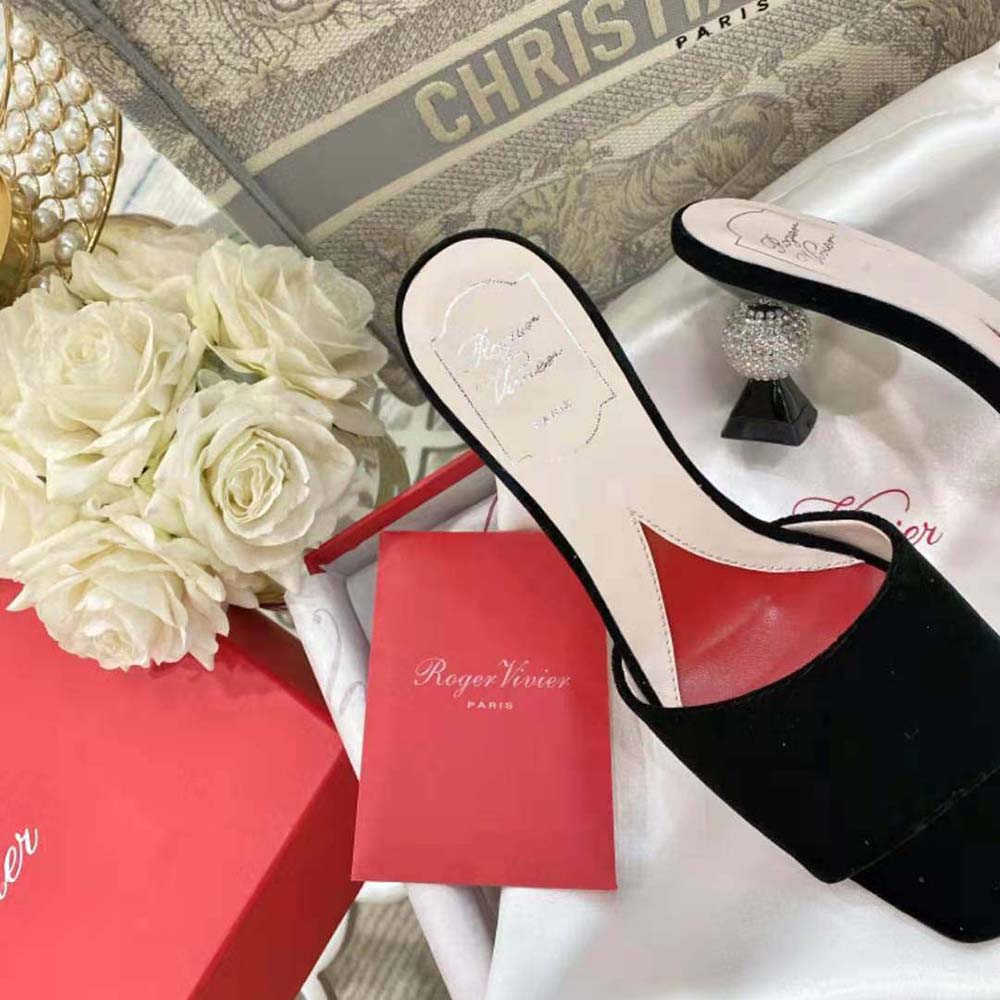 Roger Vivier Women Marlene Strass Mules in Suede-Black - image 7