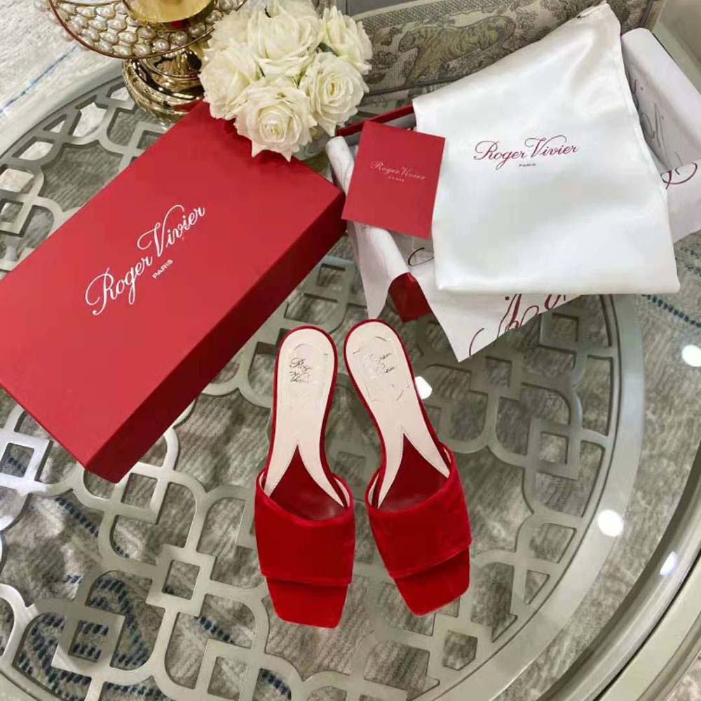 Close-up of strass crystal embellishments on Roger Vivier Marlene Strass Mules