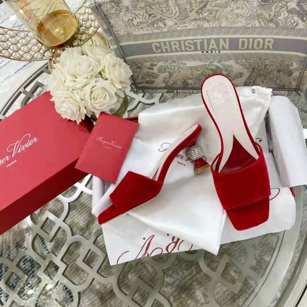 Roger Vivier Women Marlene Strass Mules in Suede-Red - image 4