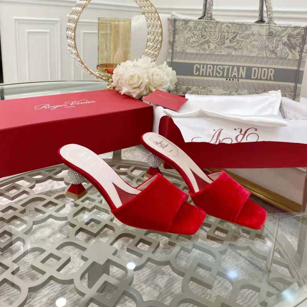 Rear angle showing signature buckle on Roger Vivier Marlene Strass Mules