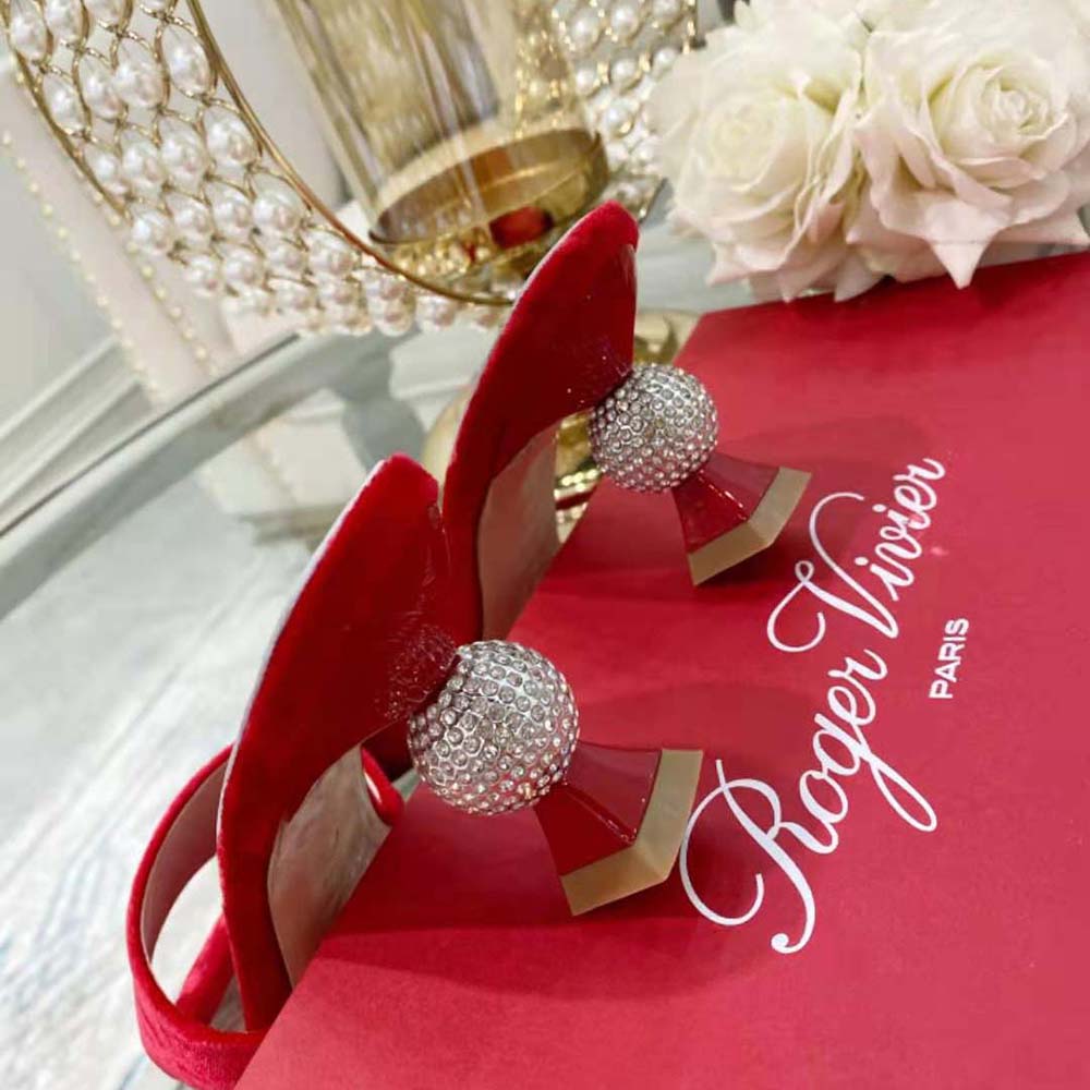 Roger Vivier Women Marlene Strass Mules in Suede-Red - image 6