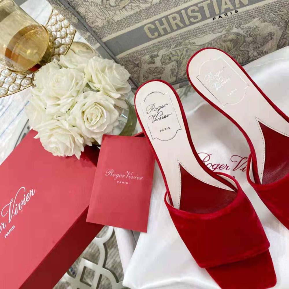 Roger Vivier Women Marlene Strass Mules in Suede-Red - image 7
