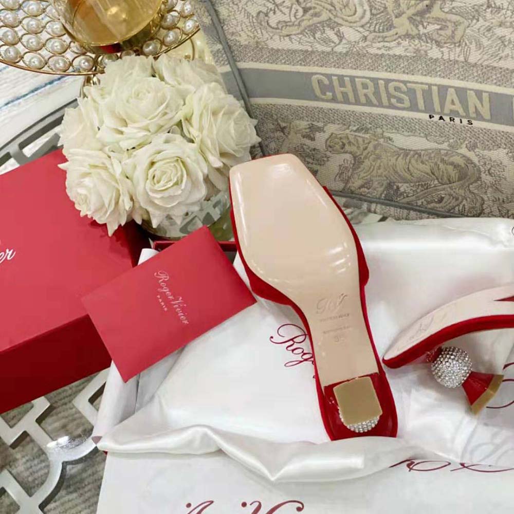 Roger Vivier Women Marlene Strass Mules in Suede-Red - image 5