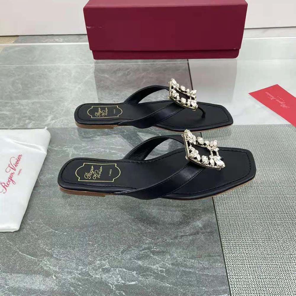 Roger Vivier Women Mini Broche Vivier Buckle Thong Mules in Leather-Black - image 5