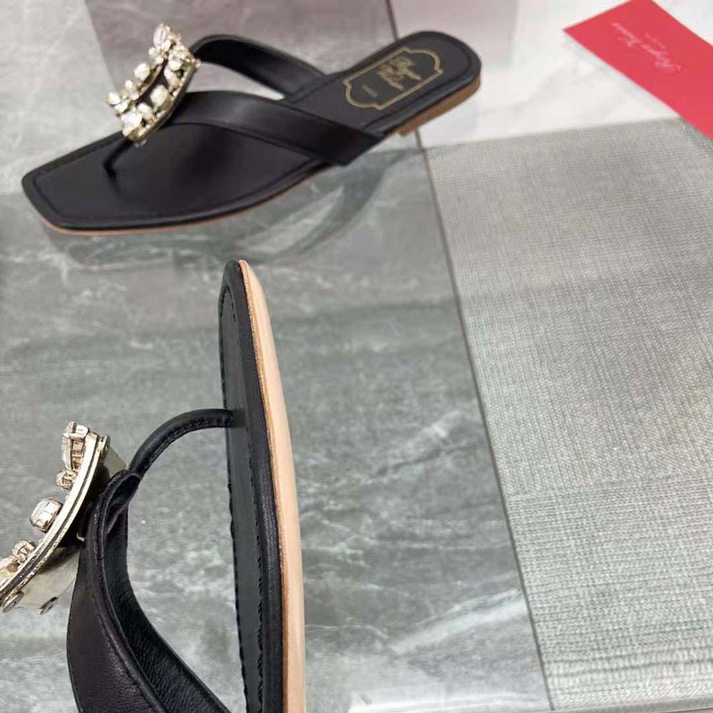 Roger Vivier Women Mini Broche Vivier Buckle Thong Mules in Leather-Black - image 7