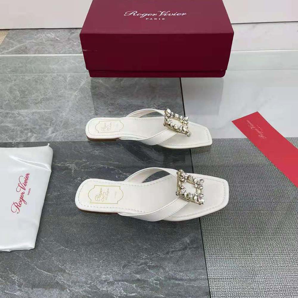 Roger Vivier Women Mini Broche Vivier Buckle Thong Mules in Leather-White - image 5