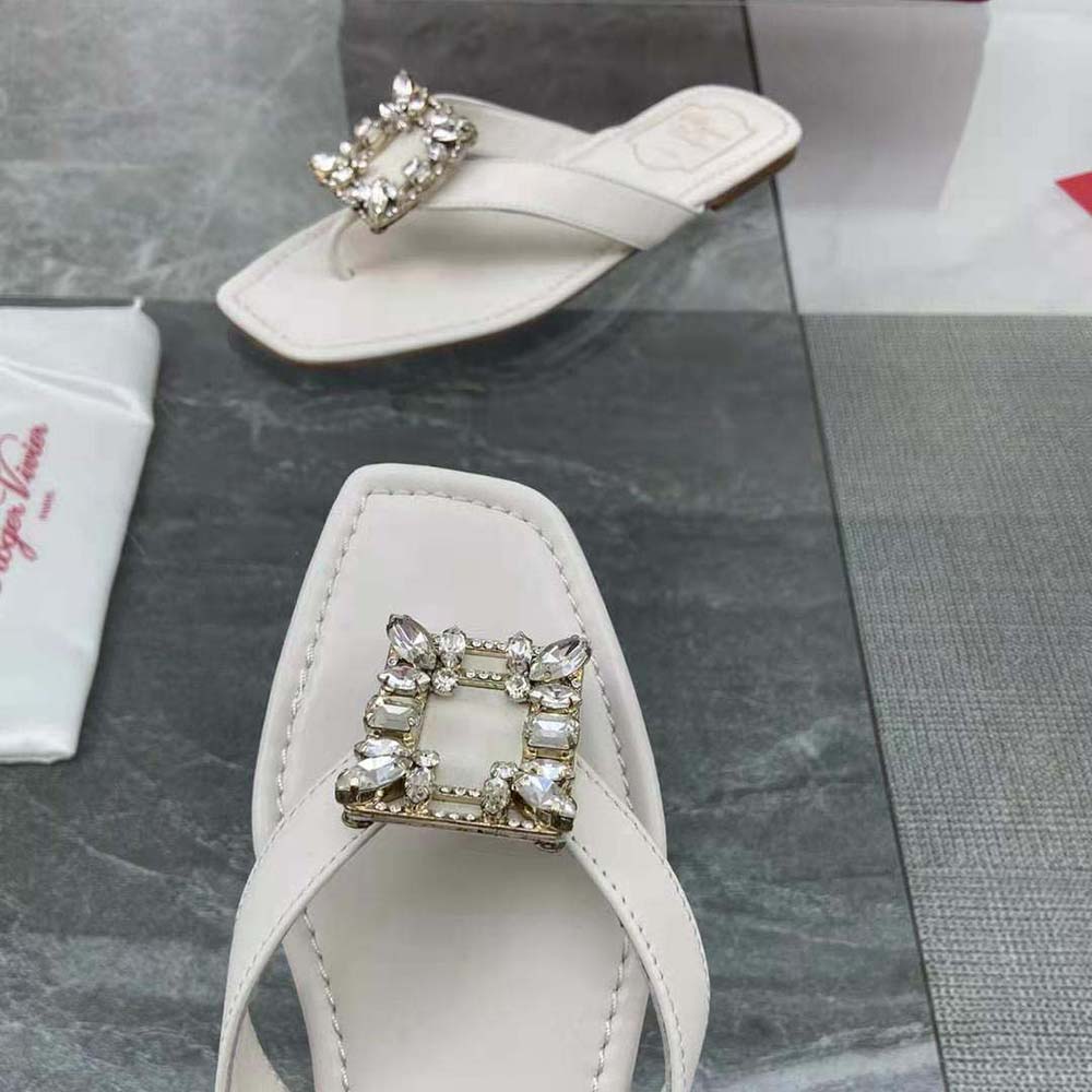Roger Vivier Women Mini Broche Vivier Buckle Thong Mules in Leather-White - image 8
