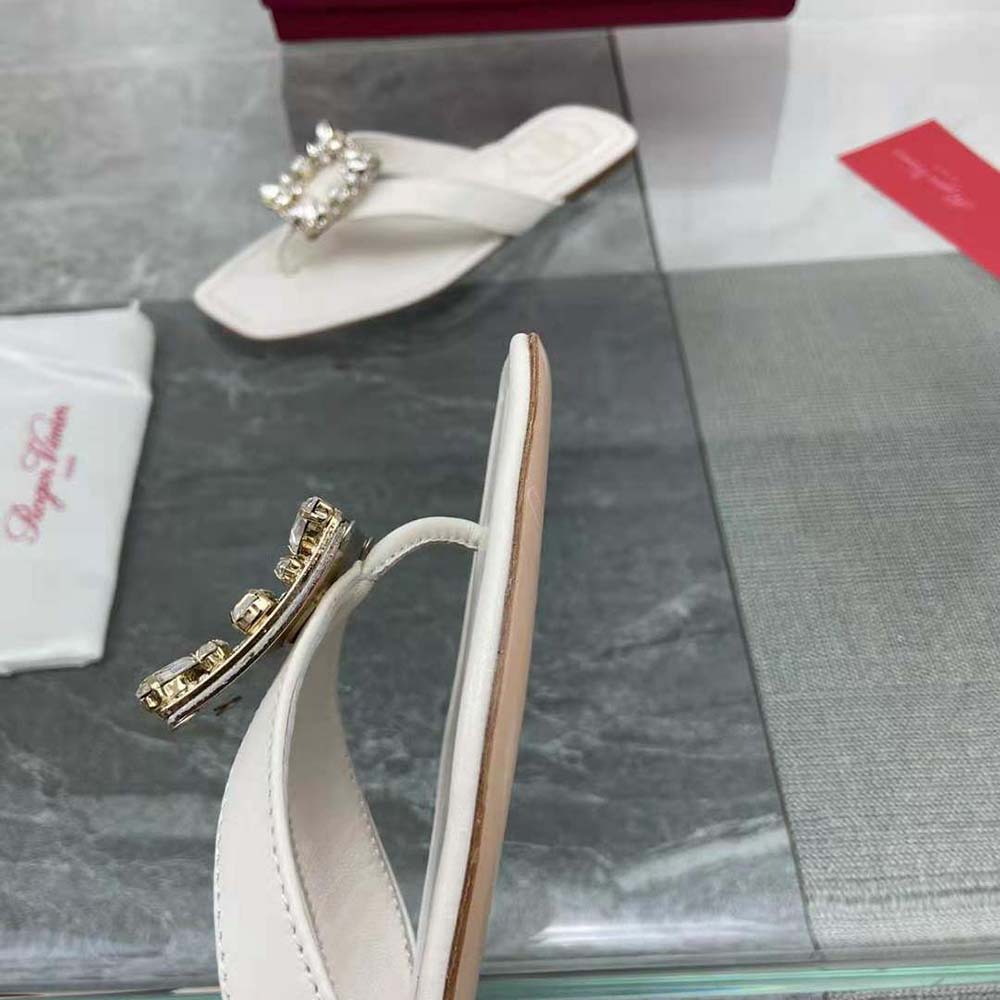Roger Vivier Women Mini Broche Vivier Buckle Thong Mules in Leather-White - image 7