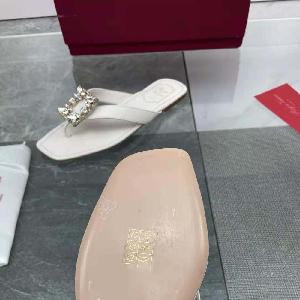Roger Vivier Women Mini Broche Vivier Buckle Thong Mules in Leather-White - image 6