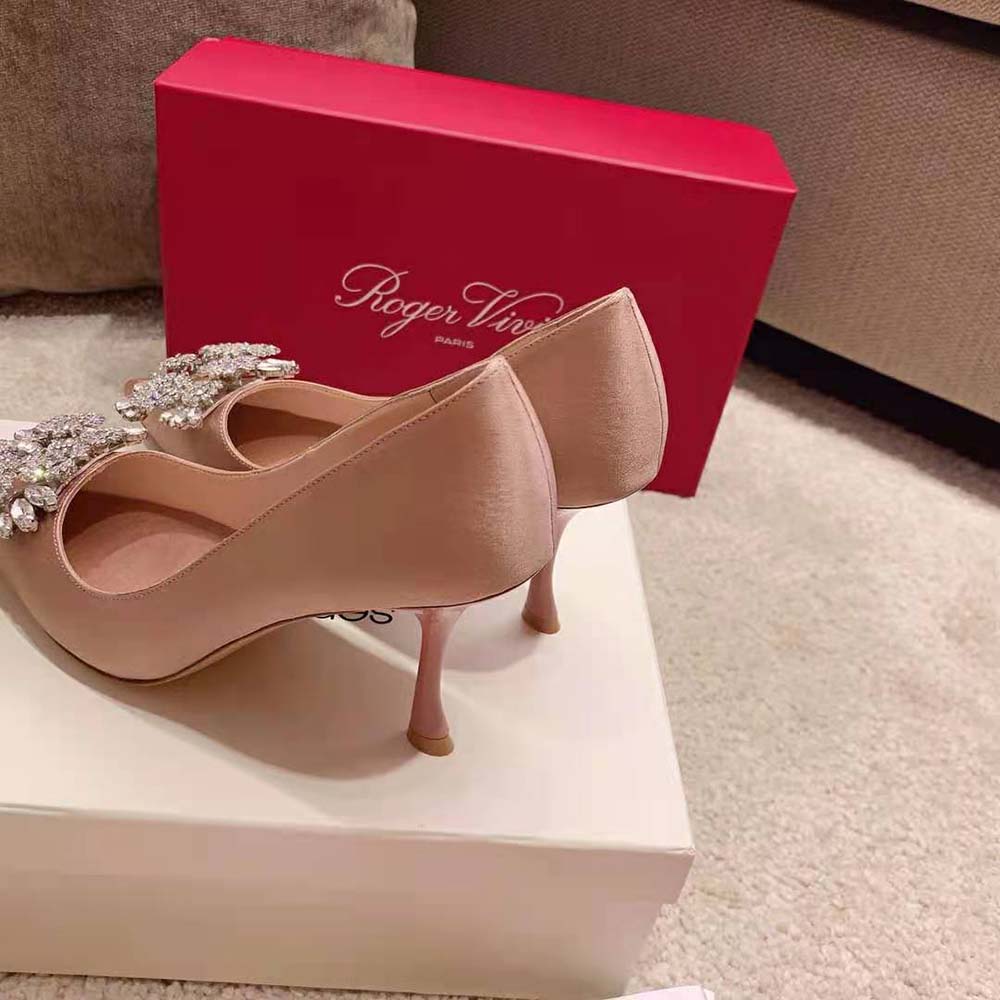 Roger Vivier Women RV Bouquet Strass Buckle Pumps in Satin-Sandy - image 6