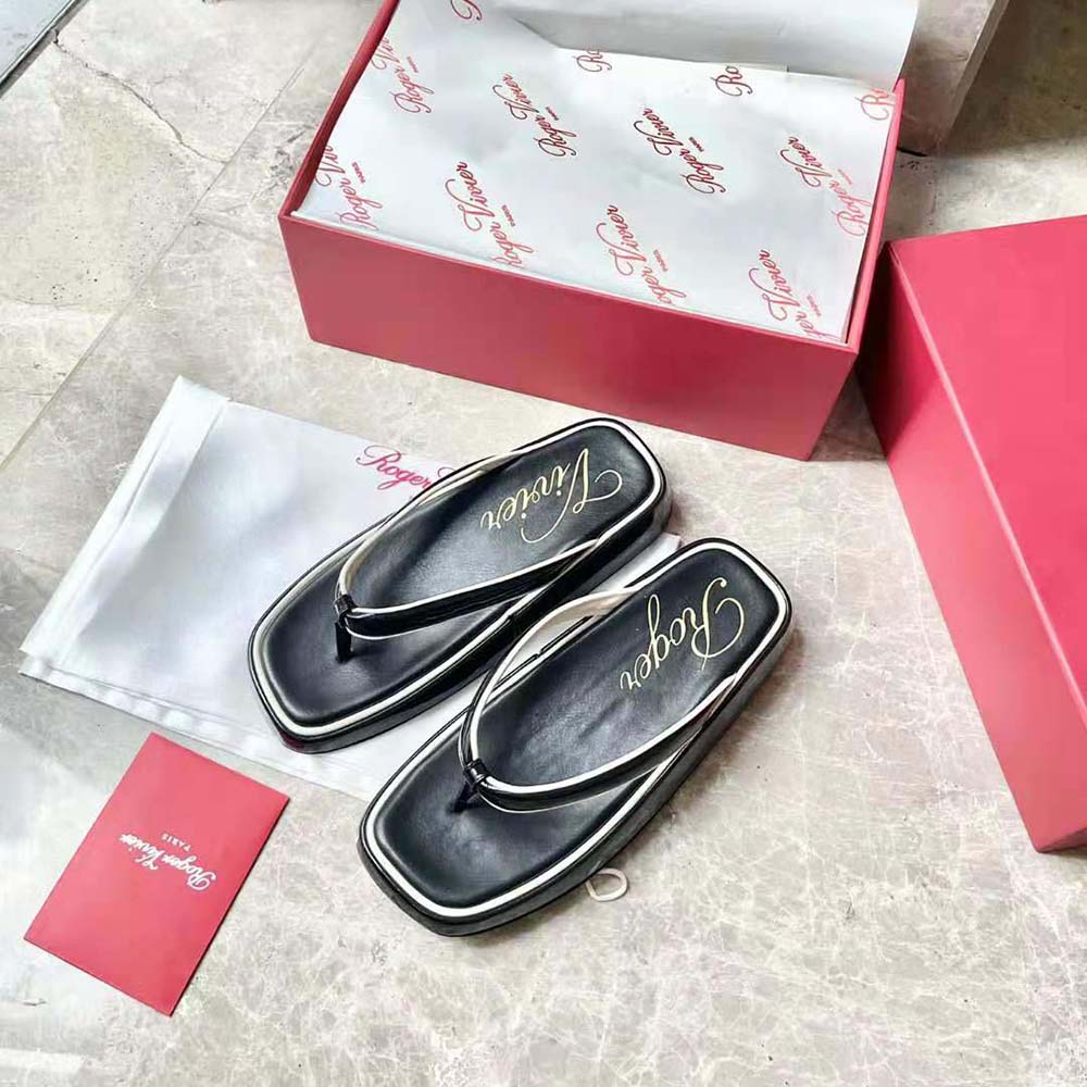 Close-up of silver buckle hardware on Roger Vivier Women Slide Thong Mules