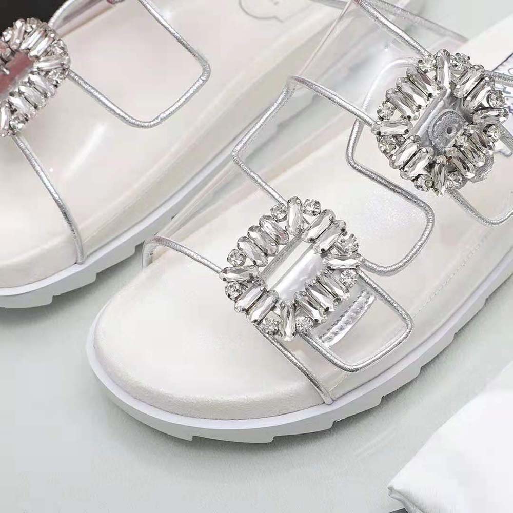 Roger Vivier Women Slidy Viv’ Strass Buckle Mules in PVC - image 8