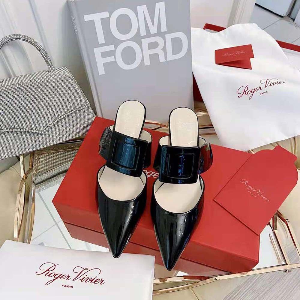 Rear angle showing heel height on Roger Vivier Women Viv’ In The City Mules