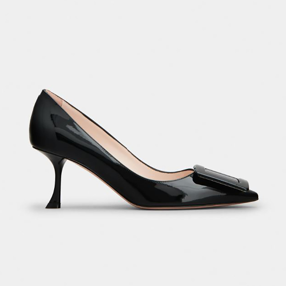 Side view of Roger Vivier Women Viv’ In The City Pumps patent leather black