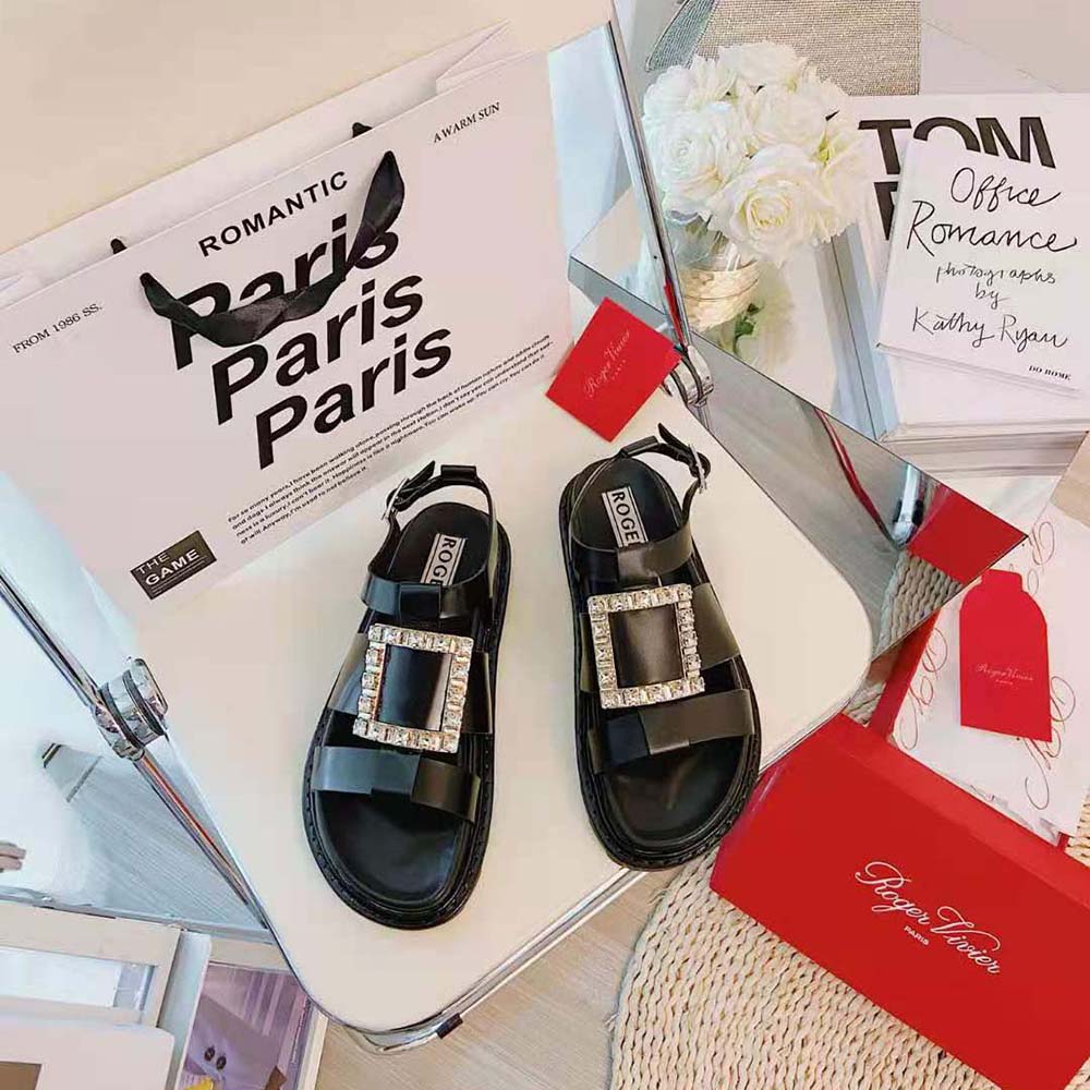 Close-up of strass buckle detail on Roger Vivier Women Viv’ Rangers Sandals