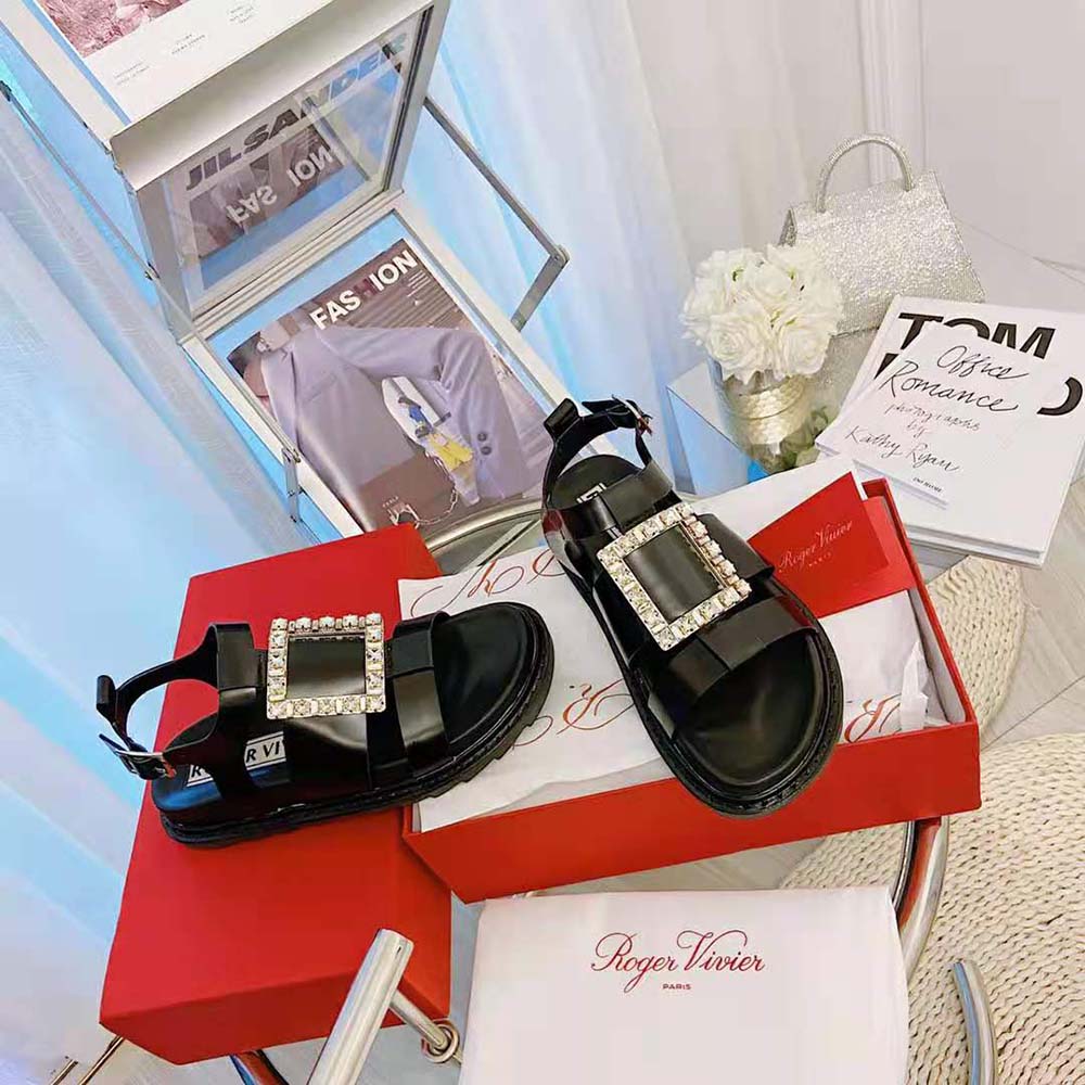 Roger Vivier Women Viv’ Rangers Strass Buckle Sandals in Leather-Black - image 4
