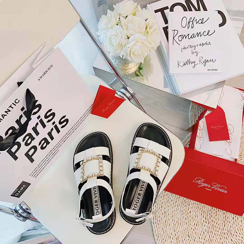 Top-down angle showing open-toe leather design of Roger Vivier Women Viv’ Rangers Sandals