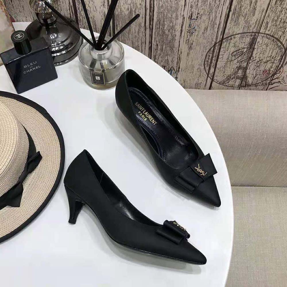 Saint Laurent YSL Women Anais Bow Pumps in Smooth Leather-Black - image 4