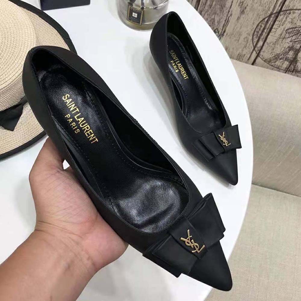 Saint Laurent YSL Women Anais Bow Pumps in Smooth Leather-Black - image 7