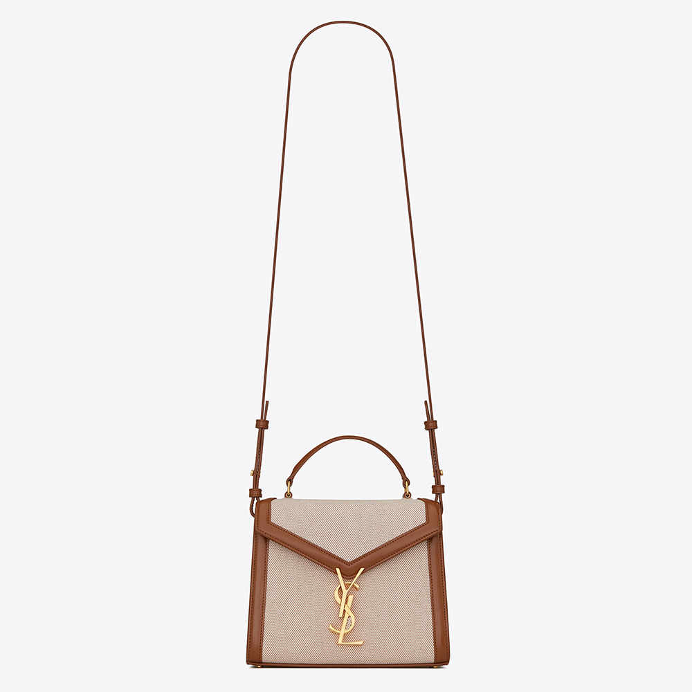 Saint Laurent YSL Women Cassandra Mini Top Handle Bag in Canvas and Smooth Leath
