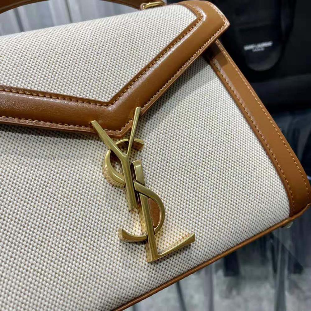 Saint Laurent YSL Women Cassandra Mini Top Handle Bag in Canvas and Smooth Leather - image 9