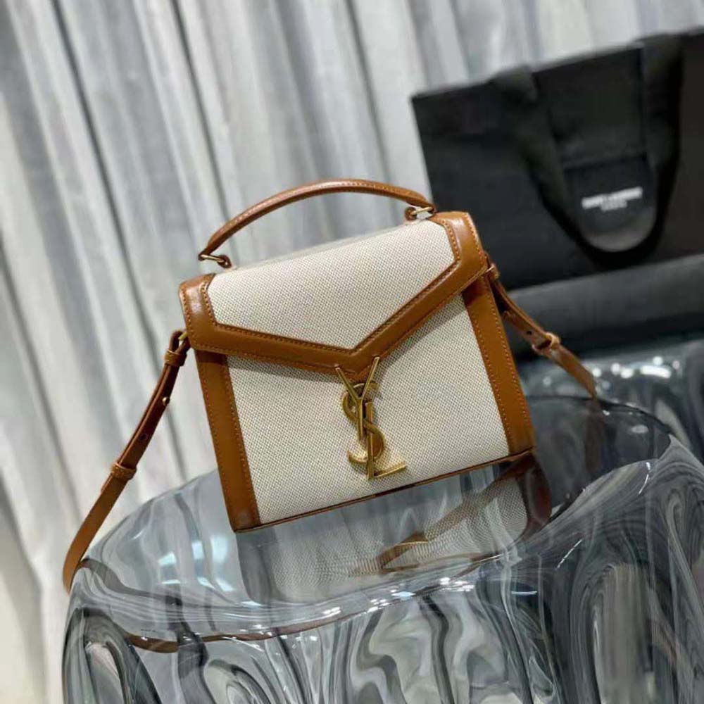 Saint Laurent YSL Women Cassandra Mini Top Handle Bag in Canvas and Smooth Leather - image 5