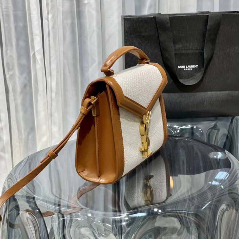 Saint Laurent YSL Women Cassandra Mini Top Handle Bag in Canvas and Smooth Leather - image 6