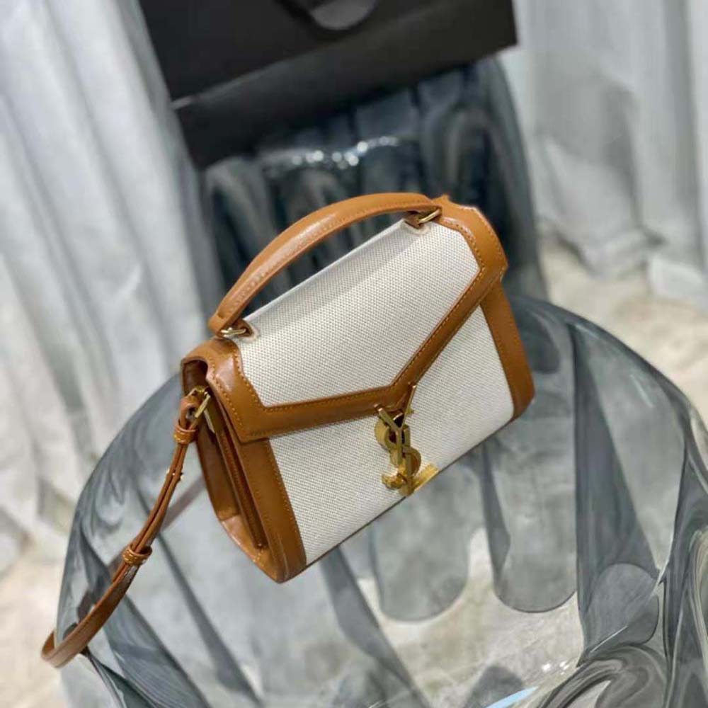 Saint Laurent YSL Women Cassandra Mini Top Handle Bag in Canvas and Smooth Leather - image 7