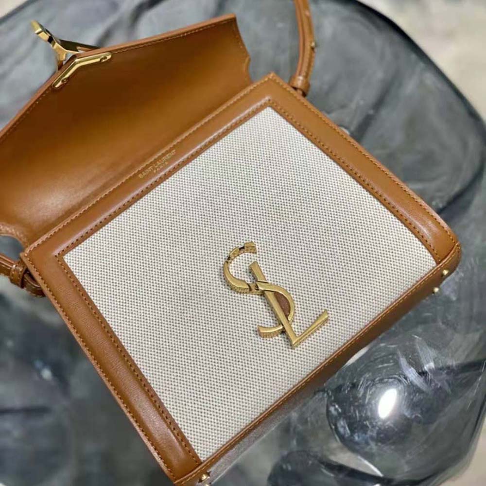 Saint Laurent YSL Women Cassandra Mini Top Handle Bag in Canvas and Smooth Leather - image 8
