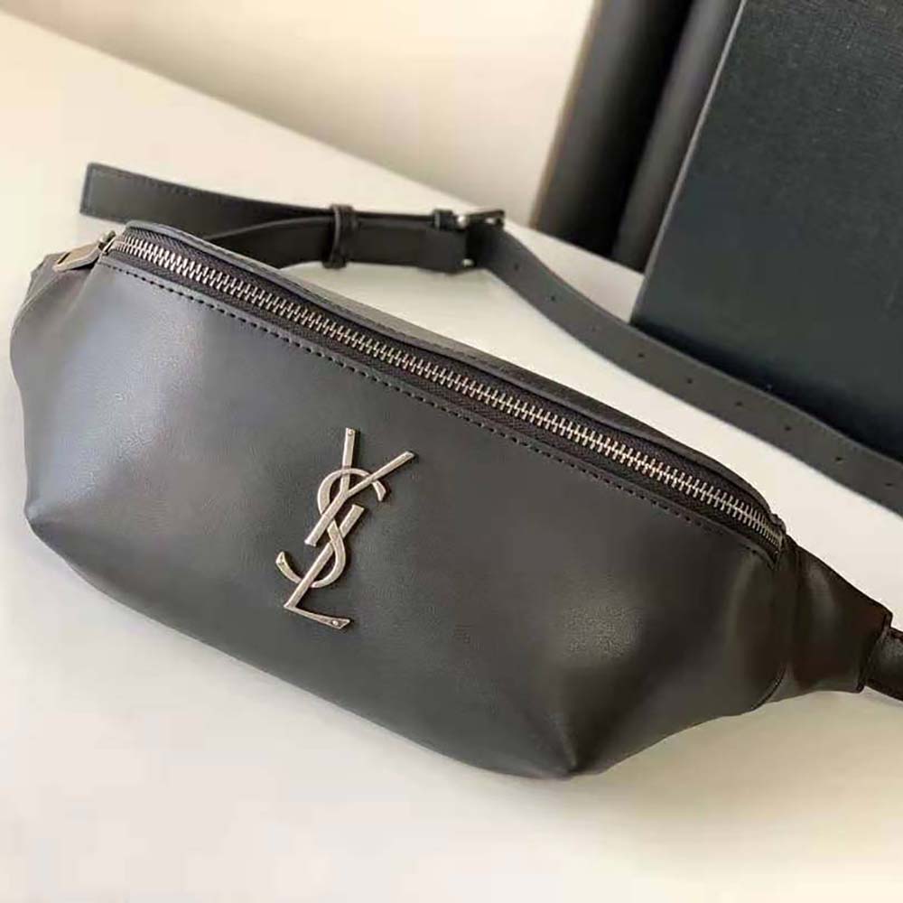 Close-up of gold YSL monogram hardware on Classic Monogram Belt Bag