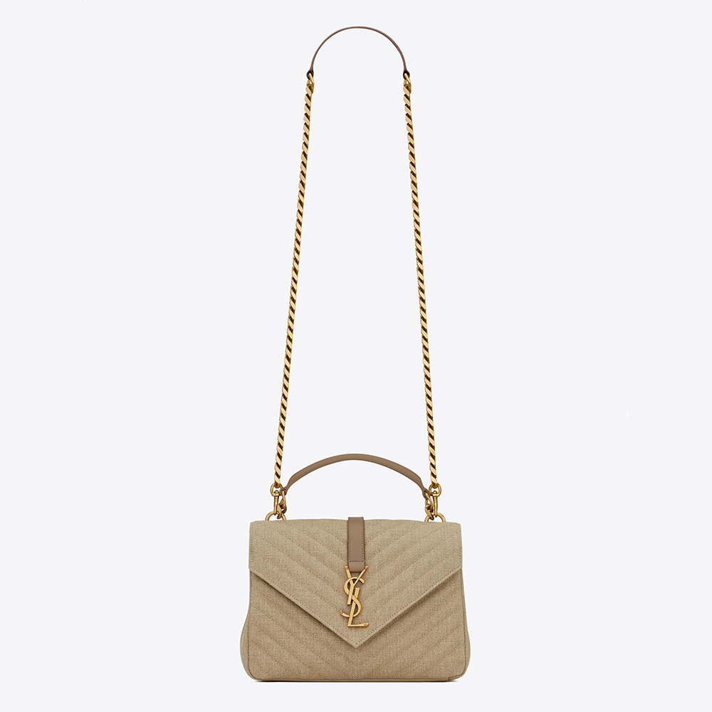 Front view of Saint Laurent YSL Women College Medium grey quilted bag