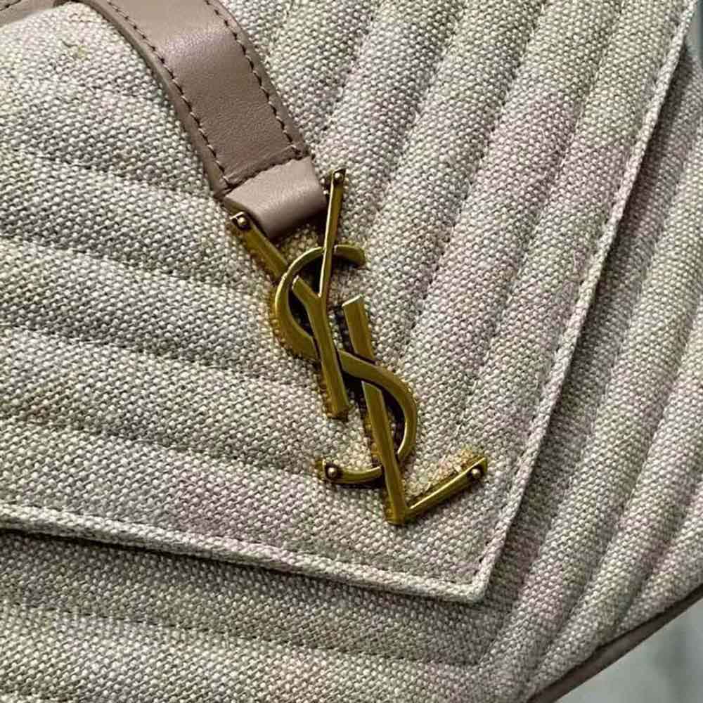 Saint Laurent YSL Women College Medium in Quilted Linen Canvas and Leather - image 8