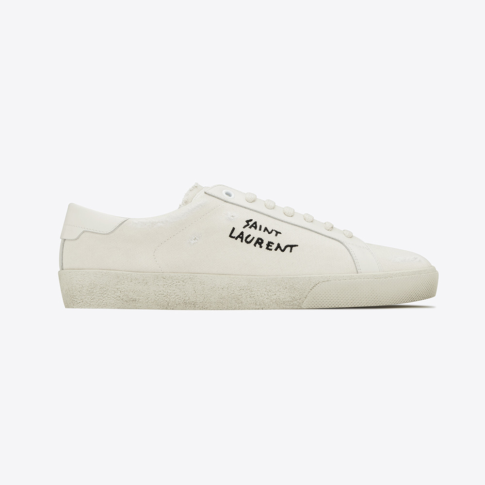 Side angle of Saint Laurent YSL Women Court Classic SL/06 Sneakers white leather